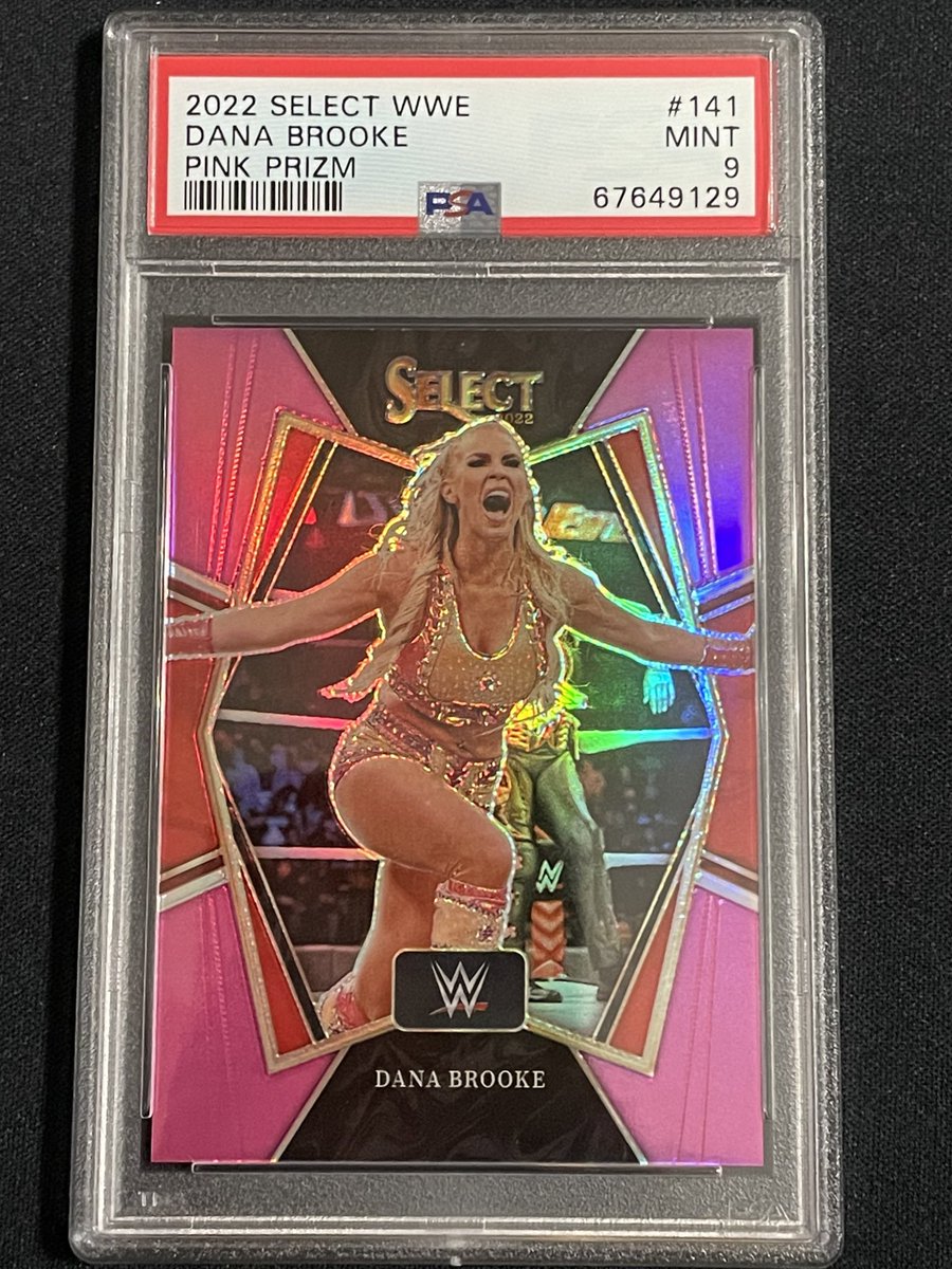 disneyworldtuna's tweet photo. Dana Brooke 2022 Panini Select WWE Premier Level #141 Pink Prizm Parallel #23/49 PSA 9 Mint! #WWE #DanaBrooke #PSA #PSA9 #PaniniAmerica #PaniniSelect #SelectWWE #MasterSet #Prizm @DanaBrookeWWE https://t.co/qqDOSODQ5s