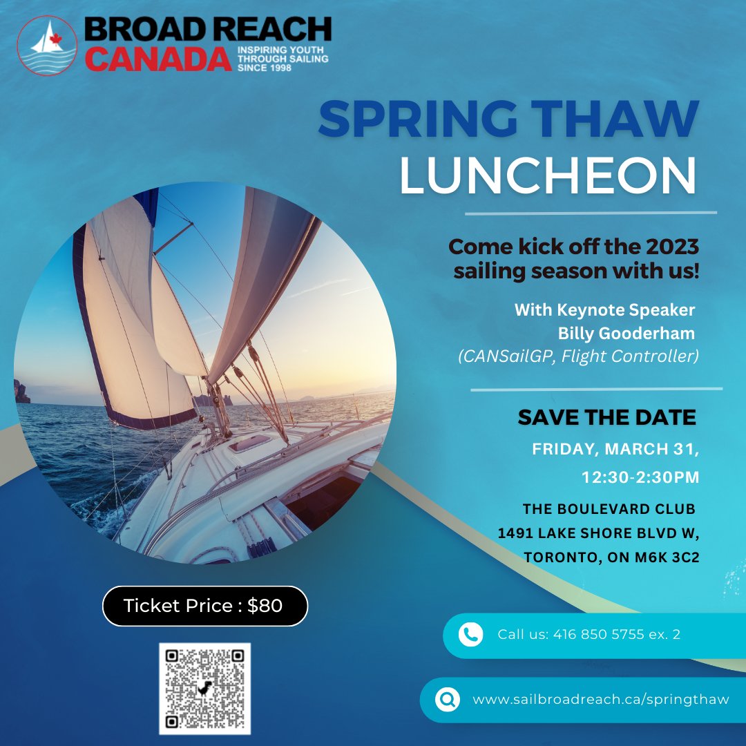 sailbroadreach's tweet photo. 2 weeks away and we're extending our $80 ticket pricing! We will be joined by keynote speaker Billy Gooderham, get tickets now!
Get tickets at: https://t.co/G6VyGd4iuw
#spring #springthaw #GTA #toronto #event https://t.co/oawtCSjqSp