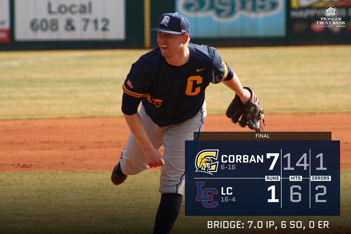 CorbanAthletics's tweet photo. 𝐃𝐎𝐖𝐍 𝐆𝐎𝐄𝐒 𝐍𝐎. 𝟑 😤

Corban Baseball pulls off one of the biggest upsets of the season by holding No. 3 LC State to just one unearned run in 9.0 innings, thanks largely to an incredible start from junior starting pitcher Bryce Bridge! 🙌🙌🙌

#WeAreCorban https://t.co/TWCaXNOkZE