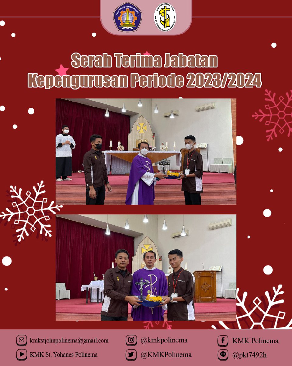 ✨[Serah Terima Jabatan Kepengurusan Periode 2023/2024]✨ 
. 
Pada 18 Maret 2023 telah dilakukan Serah Terima Jabatan Kepengurusan KMK St. Yohanes Politeknik Negeri Malang periode 2023/2024 di Gereja Blimbing St. Albertus Malang
. 
KMK??? KASIH!!! 
. 
. 
. 
#kmkkasih #KMKPolinema