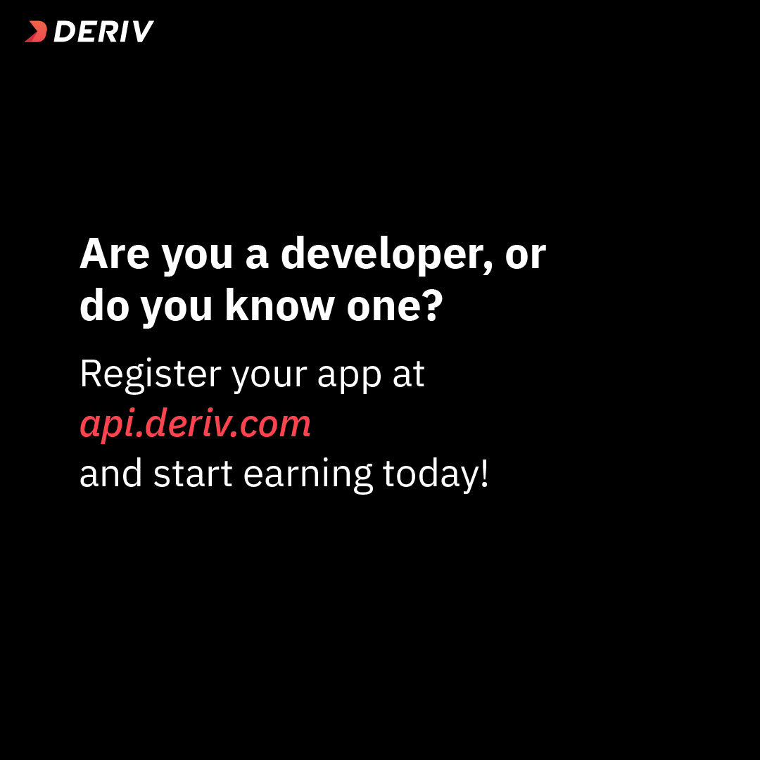 Derivdotcom's tweet photo. Register your app on Deriv for free and start earning from day one. We have a reputation for transparent business for over 20 years. Link: https://t.co/6SfEQrZusm

#Deriv #OnlineTrading #Partners #API #IB #PaymentAgent https://t.co/Mr7qulPaWR