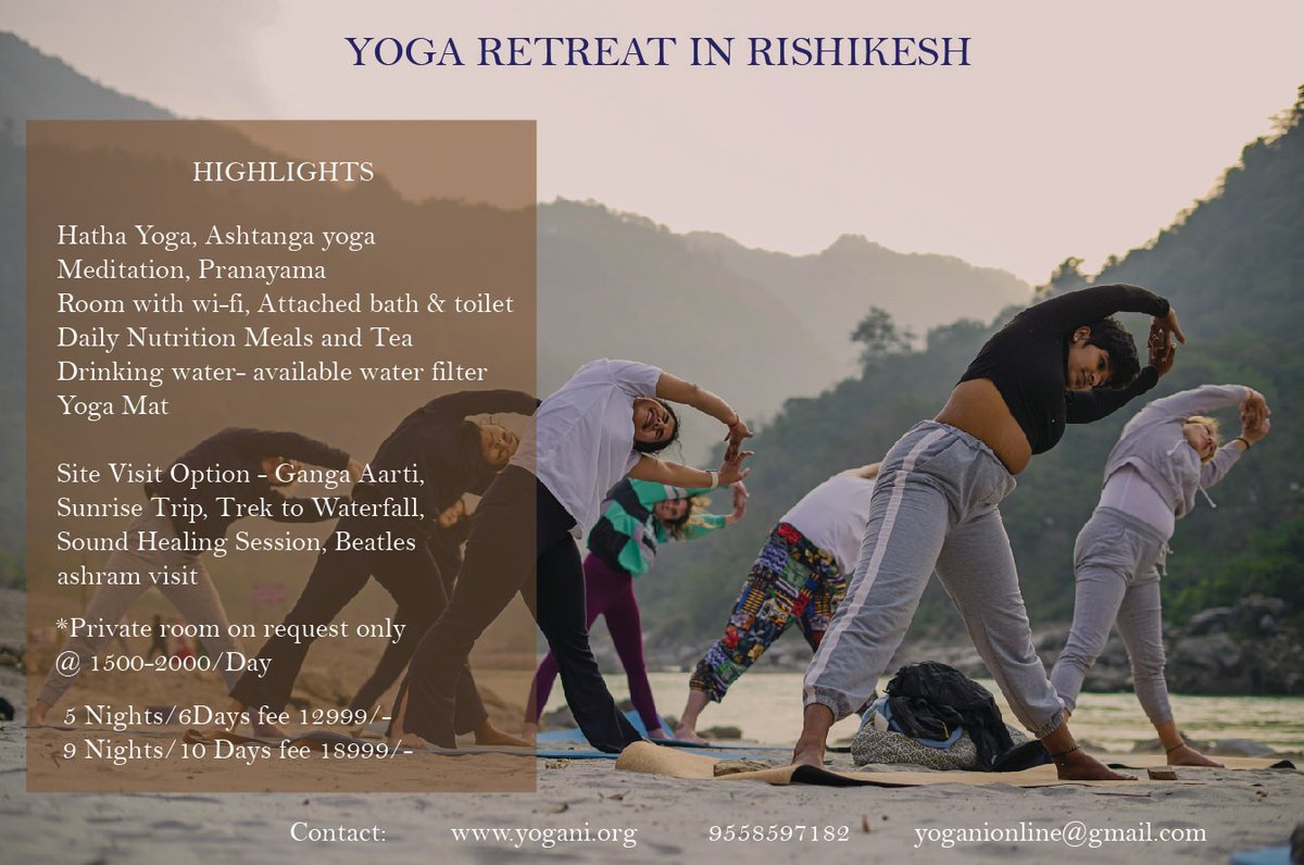 yoganionline's tweet photo. Yoga Retreat in Rishikesh 

5 nights/6 days fee ₹ 12999/-
9 nights/10 days fee ₹ 18999/-

BOOK NOW

@Yoga_Journal @YogaAlliance @mdniy @TOILucknow @AKTU_Lucknow @YogaWorks @YogaWorks @narendramodi @moayush @AyushmanNHA @PMOIndia @UPGovt @Uppolice https://t.co/8atH1W18WB