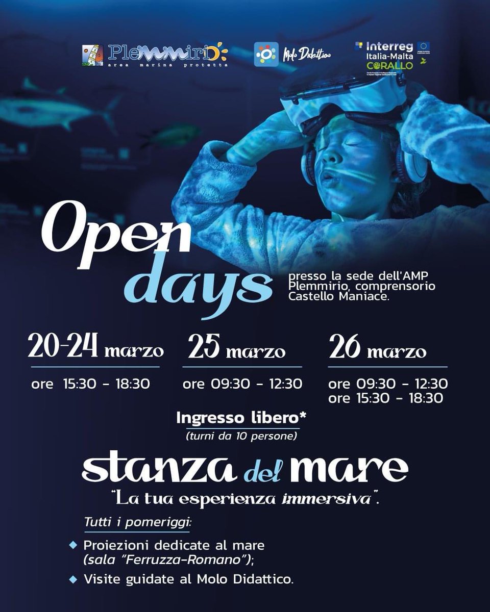 Dal 20 al 26 marzo 2023 proiezione dei fondali marini in 3D 360 dell’amp Plemmirio #vr <a href="/360/">AB</a> #3d #stanzadelmare