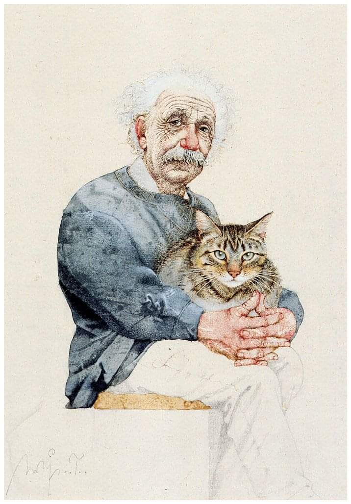 Portrait of Albert #Einstein with his #cat Tiger by Michael Mathias Prechtl (1926-2003) 
{ Smart people love #Cats } https://t.co/6S7NTKnZsN