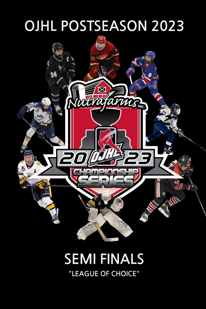 OJHL Images is proud to present the 2023 Semi Final Poster for the upcoming series. A player from each of the eight teams is represented.  #followthephotogs @ojhloffical