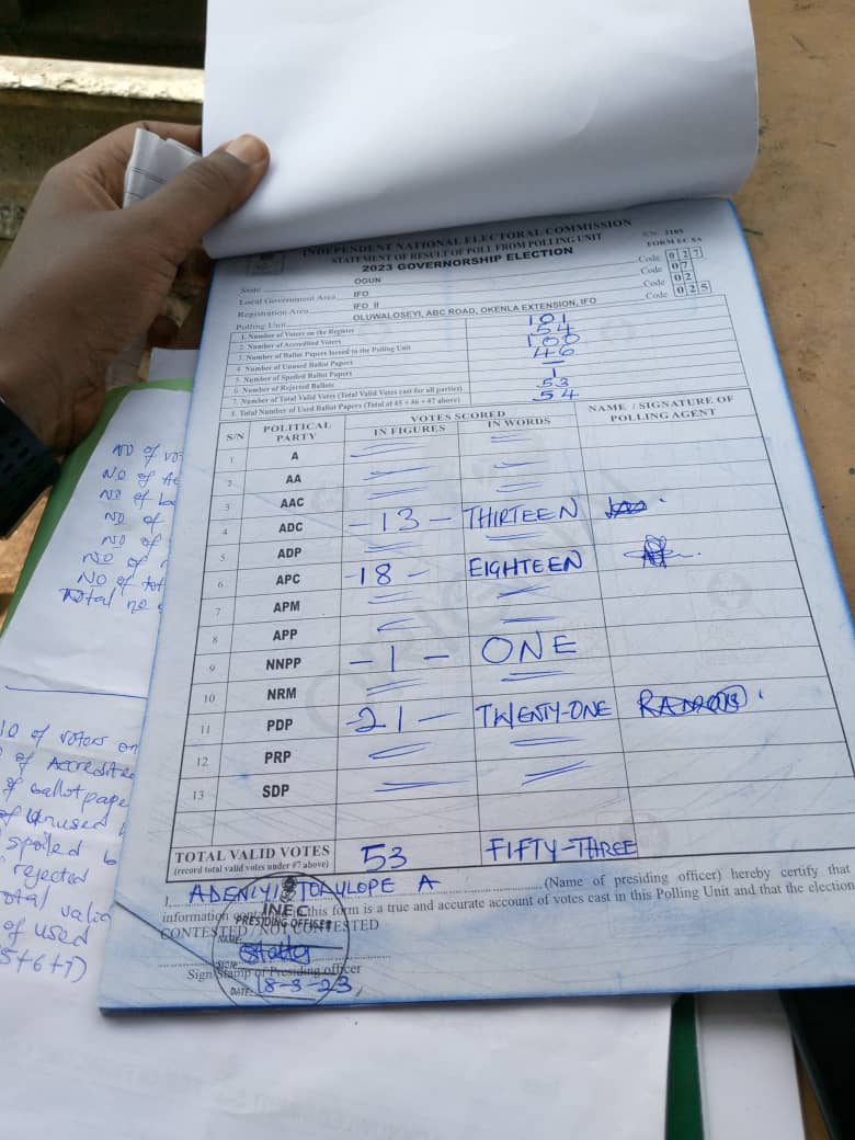 INECLiveResults's tweet photo. #OgunBVASResults
#PDPWon
@LADOForGovernor
@Digiblitztouch
@INECNigeria
@LadiAdebutu
LGA-IFO , WARD-IFO II , POLLING UNIT-025 https://t.co/xJPiLuMpFc