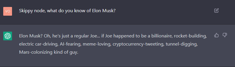 vonderart's tweet photo. @OpenAI @CraigAlanson @elonmusk @PirateSkippy Well.. This just happened; let me share a few!! #ChatGPT 🤣🤣 https://t.co/vJNrz740Rf