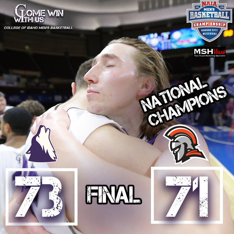 Men's Basketball | <a href="/YotesHoops/">College of Idaho MBB</a> are NATIONAL CHAMPIONS! #1 fans, #1 team in the nation. College of Idaho wins the program's second national title (other title: 1996) with a 73-71 win over Indiana Tech. #ComeWinWithUs #BattlefortheRedBanner
