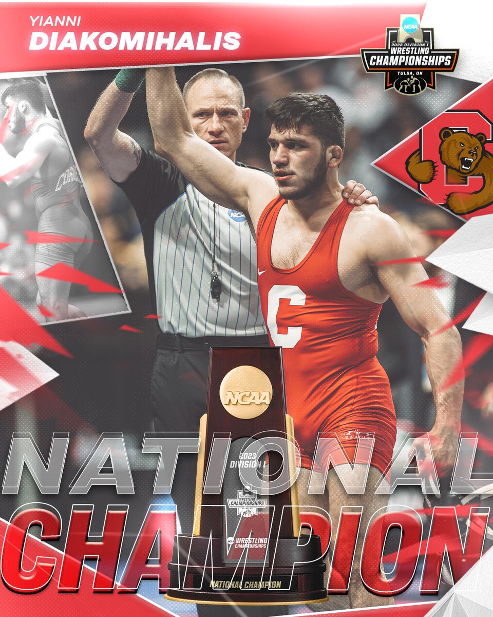 NCAAWrestling's tweet photo. 🏆 149 LBS. CHAMPION 🏆

@yiannidiako_LGR IS THE CHAMPION!

#NCAAWrestling x @BigRedWrestling https://t.co/FjqZcuLfN0