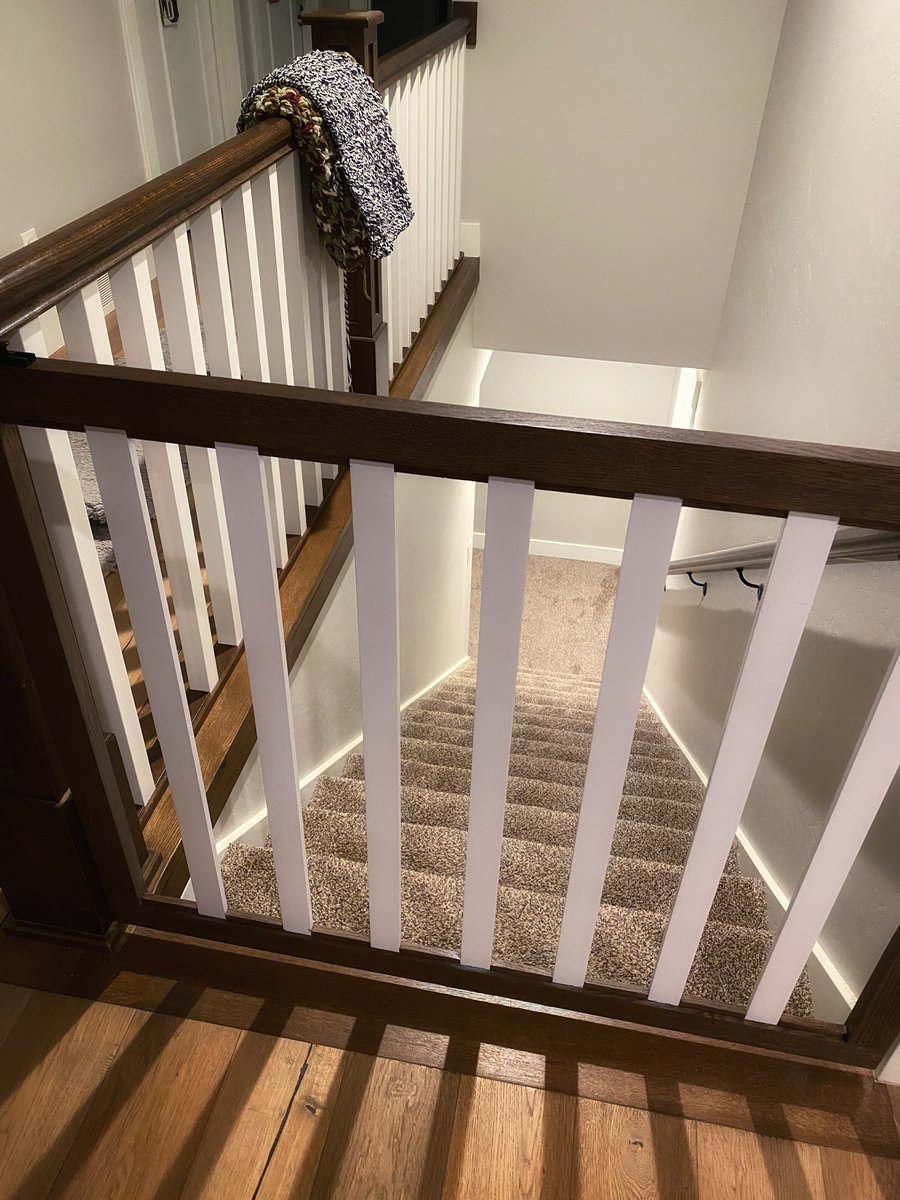April_Slaughter's tweet photo. My daughter seized several months ago and fell down our entire flight of stairs. After hearing about the incident, the man who built our home also built this gate for the staircase. He delivered it today and installed itโฆ for free. ๐ #truekindness #grateful https://t.co/FK4eS0ahnU