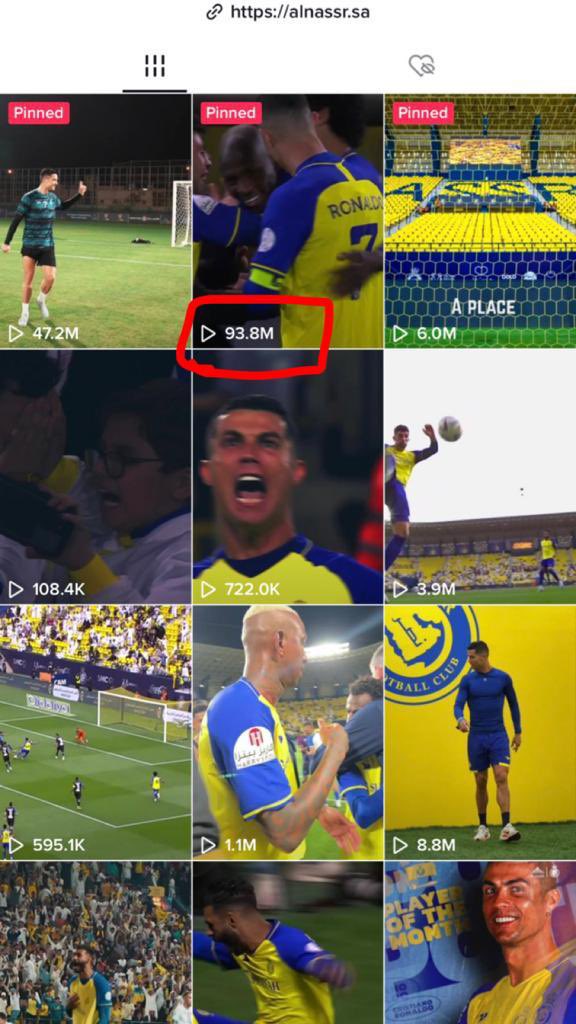 في الصورة .. رقم أصابني بالذهول .. ولم يسبق لي وأن شاهدته على الإطلاق .. 

" مشاهدات #النصر وصلت إلى 94M " 🤯!! 

متخيلين حجم القيمة المهولة والمرعبة ماشاء الله .. ولكن هذه نتيجة من يتعاقد مع لاعب يدعى ”كريستيانو رونالدو” 🔥🔥🔥💛💛