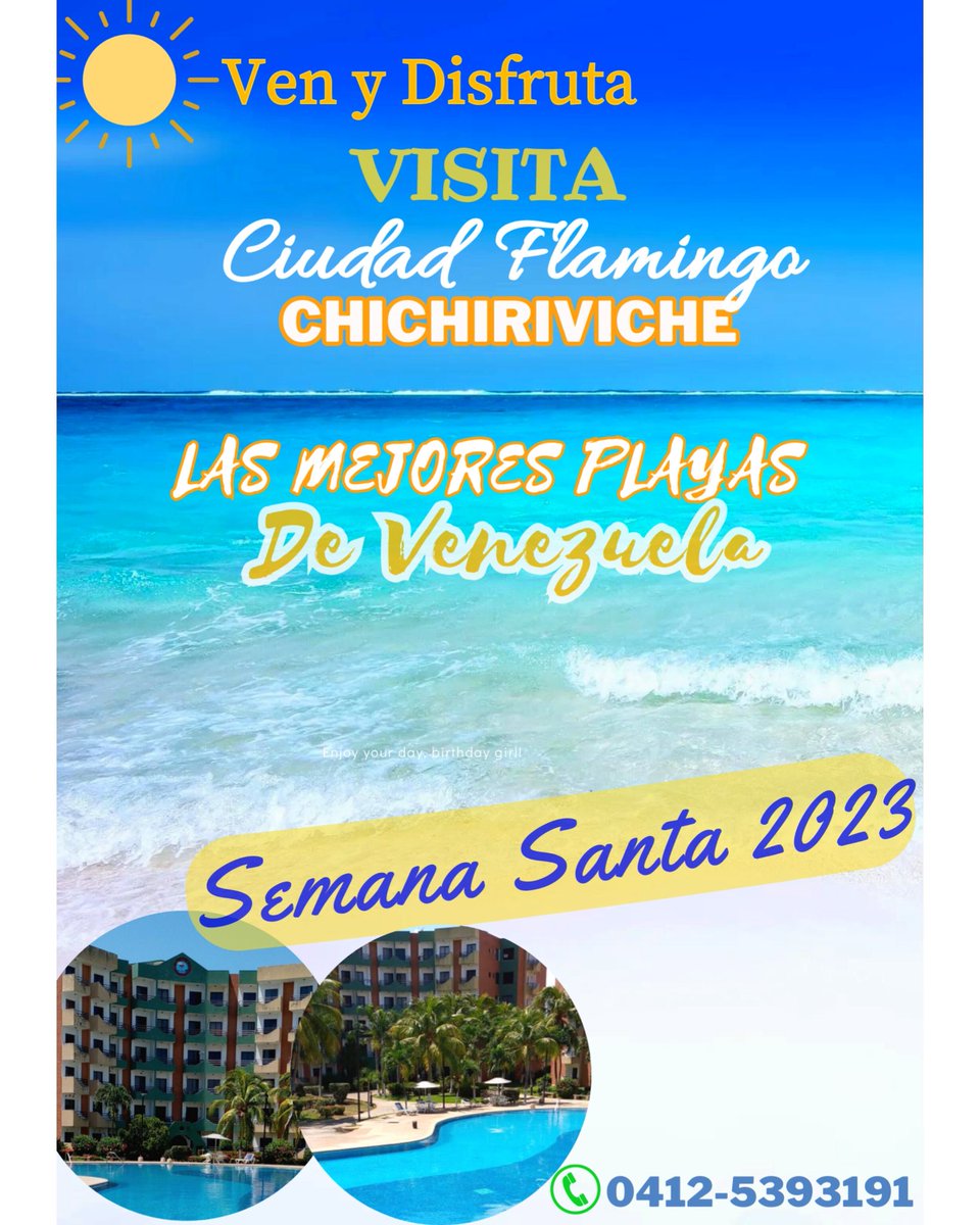 JuliaRiera27's tweet photo. Visita Ciudad Flamingo - Chichiriviche!🏖️
Te ofrecemos el mejor ambiente para compartir en familia!🎉

Disfruta de las mejores vacaciones!🏝️🏘️
#Playas
#Falcon
#chichiriviche
#SemanaSanta2023
#vacaciones
#Barquisimeto
#Valencia
#Maracay 
#Caracas https://t.co/NsexMlTfgX