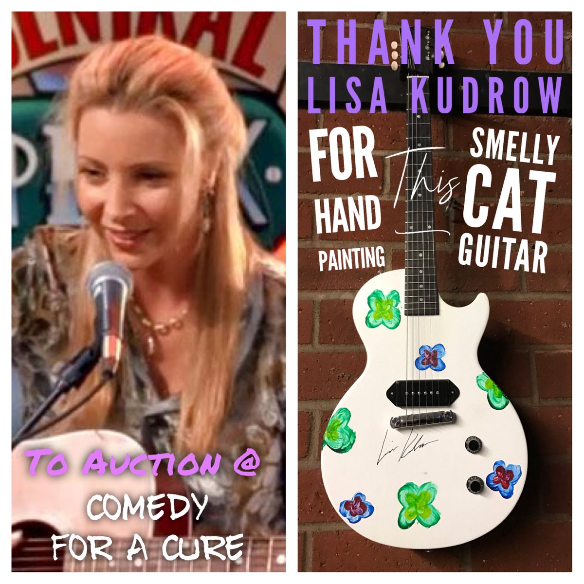 greggrunberg's tweet photo. #FRIENDS Fans! @FriendsTV Phoebe herself @LisaKudrow hand painted / signed this gorgeous @gibsonguitar for my #epilepsy charity and it’s FINALLY coming up for auction to benefit @tscalliance #ComedyForACure #SmellyCat Details Soon! https://t.co/CIlk1ZF1nV