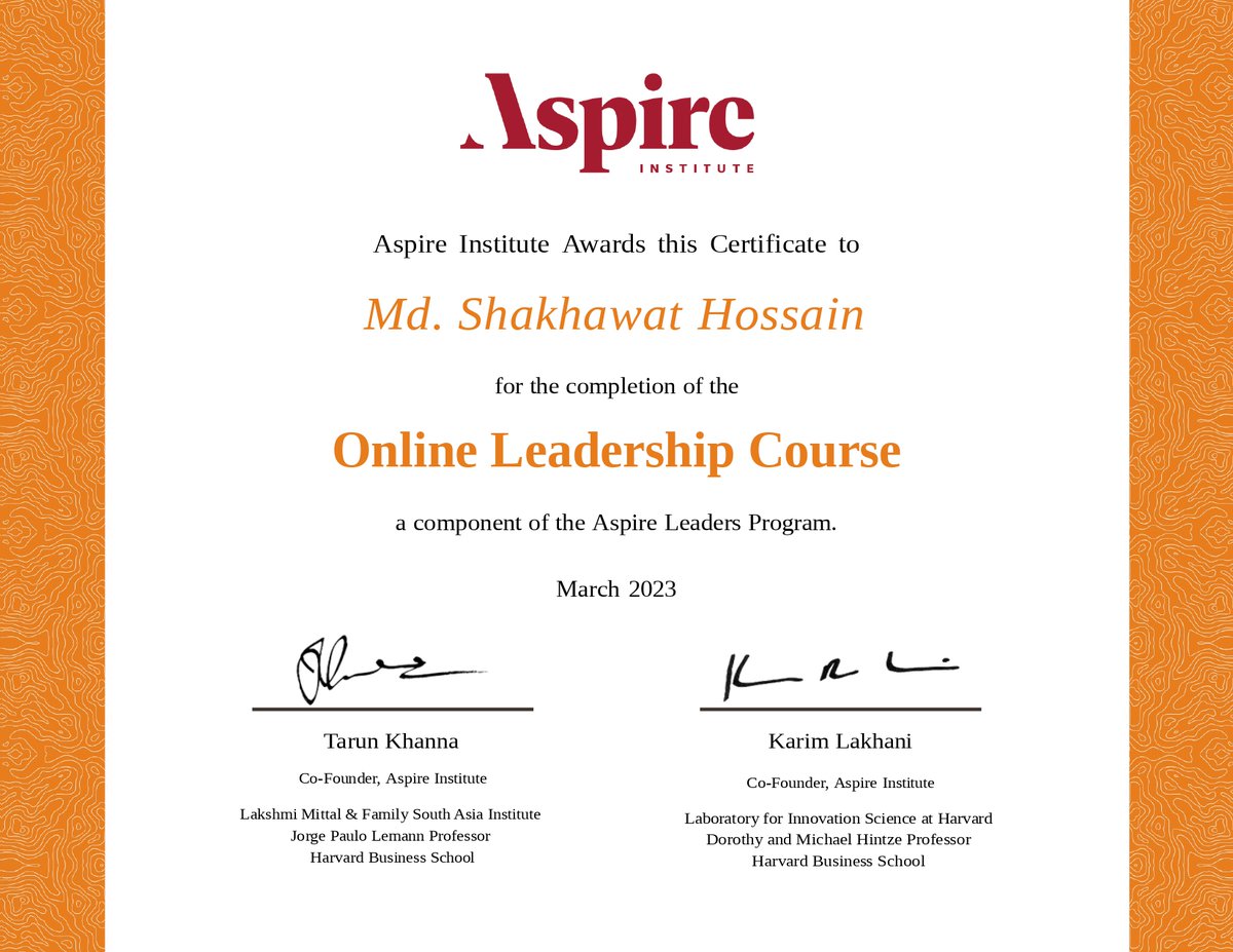 Alhamdulillah, I successfully passed the Stage 2 Assessment of Aspire Leaders Program with a score of 93%.
The program is organized by the @aspire_leaders .
The program was founded by @HarvardHBS  and @Harvard . 
#aspireleadersprogram
#leadershipdevelopment
#leadership
#aspire