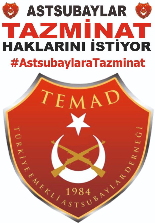 Assubaylar hakkı olan tazminatı alıncaya kadar hep birlikte mücadeleye devam. #AstsubaylarTekYürek
<a href="/RTErdogan/">Recep Tayyip Erdoğan</a> 
<a href="/fuatoktay/">Fuat Oktay</a> 
<a href="/Mustafa_Destici/">Mustafa Destici</a> 
<a href="/mustafaelitas/">Mustafa Elitaş</a> 
<a href="/AvOzlemZengin/">Av. Özlem Zengin 🇹🇷</a> 
<a href="/NureddinNebati/">Dr.Nureddin NEBATİ🇹🇷</a> 
<a href="/DurgenHamza/">Hamza DÜRGEN</a>