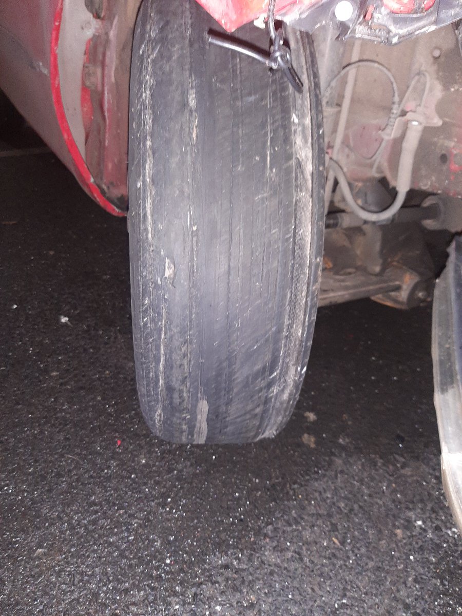 tvprp's tweet photo. Our regular viewers might recognise this car; 6 days ago it was seized, as it was being driven with a missing tyre and bumper. The owner collected it and was back out in Slough tonight. Sadly the front tyres weren't legal and the driver ploughed straight into a bollard.
#P7703 https://t.co/3vfztlJw8E
