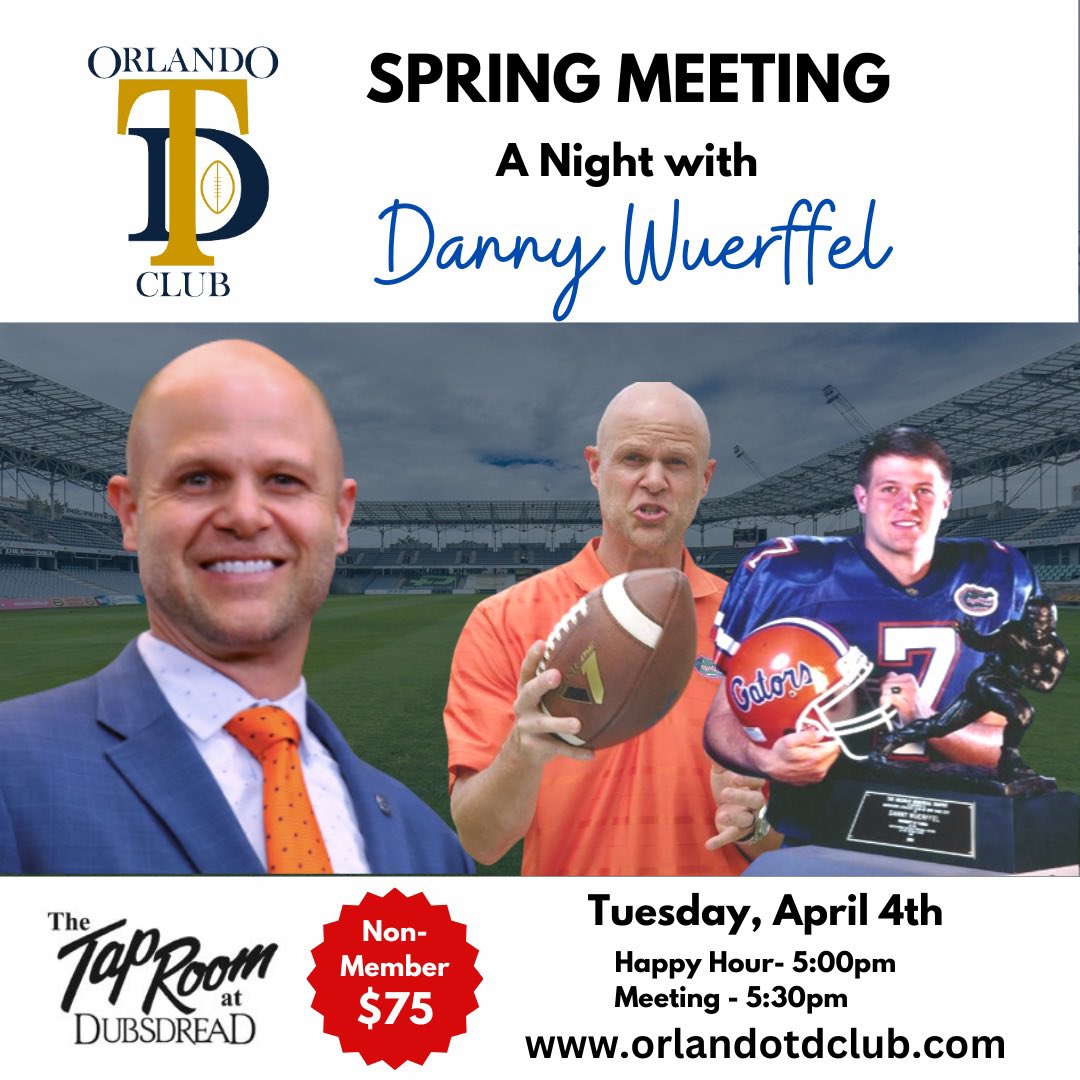 Come join us for a night with @GatorsFB great @DannyWuerffel !
#SpringMeeting 

@ucf_marcdaniels @BianchiWrites @DanLaForestFB @the_osf @FCSports @osvarsity @therealBeede @TalkinOldSchool