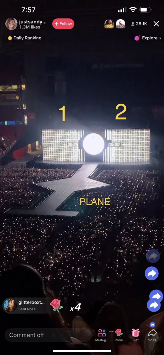 deeprested's tweet image. Taylor Eras Tour stage is a plane heading towards 2 structures it's giving 9/11... i think this is George Bush shade