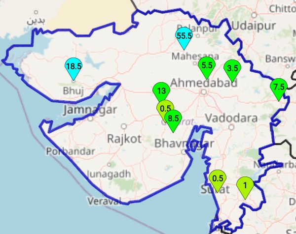 WesternIndiaWX's tweet image. Rain Last 24 hours mm in Gujarat 👇👇

Patan : 55mm

Kutch-Bhuj : 18.5mm

Surendranagar : 13mm

Botad-Barvala :  8.5mm

Dahod : 7.5mm

Gandhinagar : 5.5mm

Sabarkanth-bayad : 3.5mm

Dang : 1mm

Botad-ranpur : 0.5mm

Navsari : 0.5mm

#Gujarat #Rainfalldata #rain #Gujaratimd