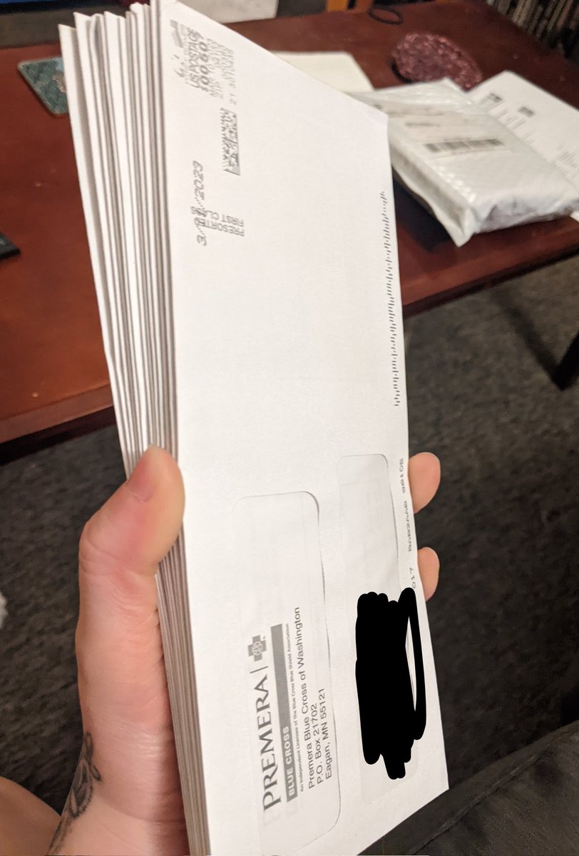 TarotByVeronica's tweet photo. @premera I have gone paperless twice. Look at what was in my mailbox today. Every single one of these is a Premera statement. This happens at least once a week. 😤 https://t.co/6ZWr287lzB