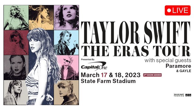 sporting247hd's tweet photo. The Eras Tour 2023 Live ::Taylor Swift Live Concert 
en vivo
Watch Link: https://t.co/Y16xZjqVvG

#LiveMusic #erastour #theerastour #erastour2023 https://t.co/J52SY7OlJY