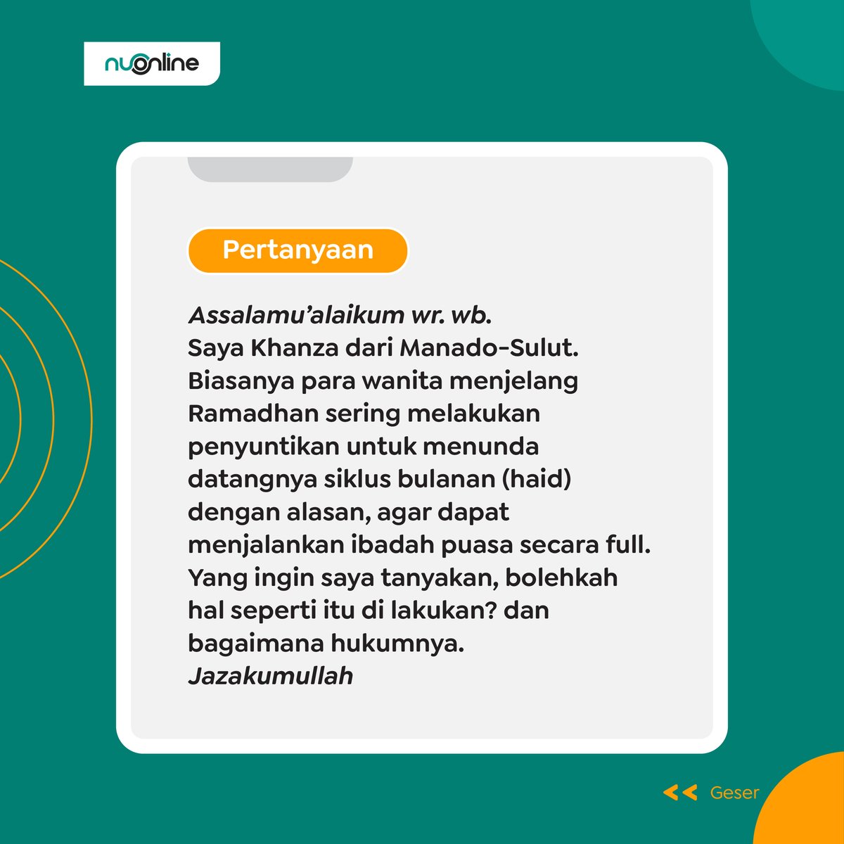 nu_online's tweet photo. Menjelang Ramadhan sering ditemukan wanita melakukan penyuntikan untuk menunda datangnya haid dengan alasan agar dapat menjalankan ibadah puasa secara full. Bolehkah hal seperti itu di lakukan? Dan bagaimana hukumnya?
#nahdlatululama #nuonline #tutorialibadah #ramadhan https://t.co/tXMvVtuerr