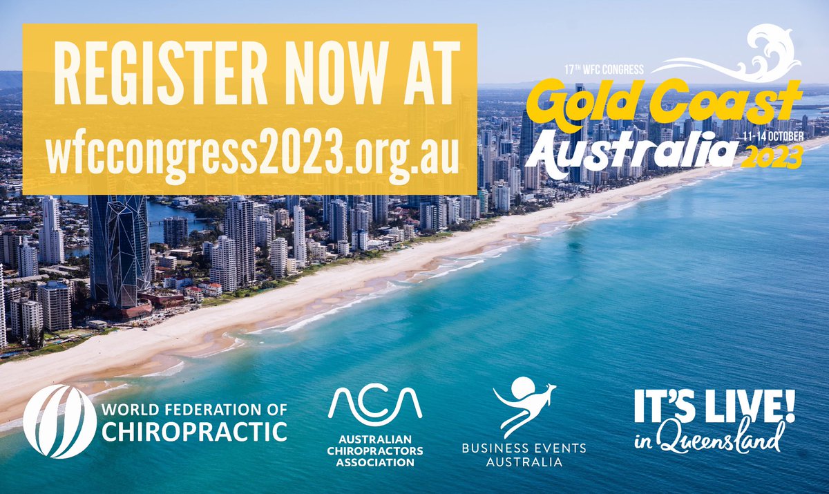 WFCchiropractic's tweet photo. Our 2023 WFC Congress, held in association with @AusChiros on Australia’s Gold Coast will be an unmissable event. https://t.co/exdanE5E6m. #BeEPIC #WFC2023 #LetsStartWithThePatient https://t.co/uKUGqGGuU2