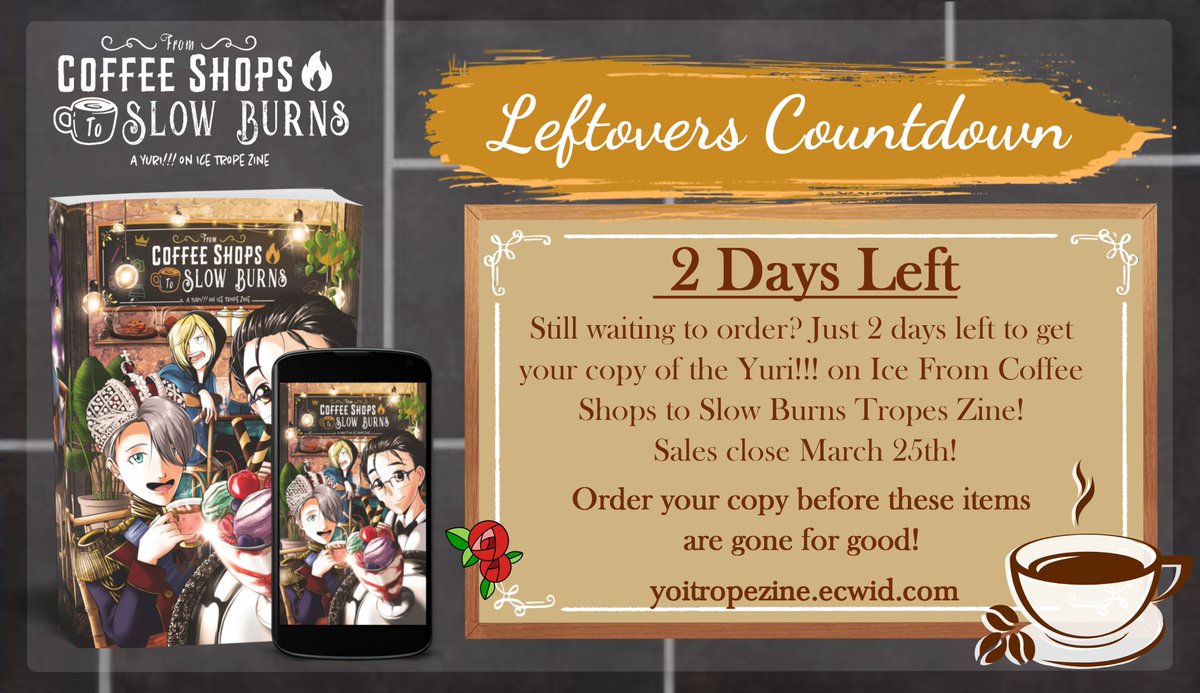 📢LEFTOVER SALES OPEN! 

If you missed the #YuriOnIce Trope Zine preorders, you can pick up a copy until March 25th!!

The zine, PDF, and merch add-ons are for sale, and all physical bundles come with a limited edition print of our cover art! 

☕STORE▶ yoitropezine.ecwid.com