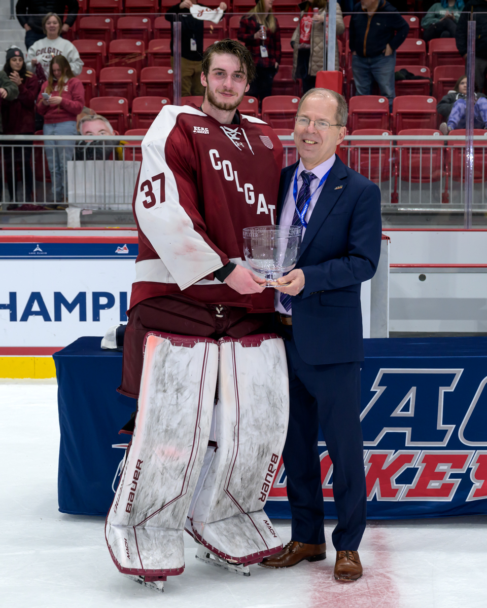Your Most Outstanding Player is Carter Gylander!

2023 All-Tournament Team

G - Carter Gylander, <a href="/ColgateMIH/">Colgate Men's Hockey</a> 
D - Henry Thrun, <a href="/HarvardMHockey/">Harvard Men's Hockey</a> 
D - Zach Metsa, <a href="/QU_MIH/">Quinnipiac Men's Ice Hockey</a> 
F - Ross Mitton, <a href="/ColgateMIH/">Colgate Men's Hockey</a> 
F - Alex Young, <a href="/ColgateMIH/">Colgate Men's Hockey</a> 
F - Alex Laferriere, <a href="/HarvardMHockey/">Harvard Men's Hockey</a> 

#ECACHockey