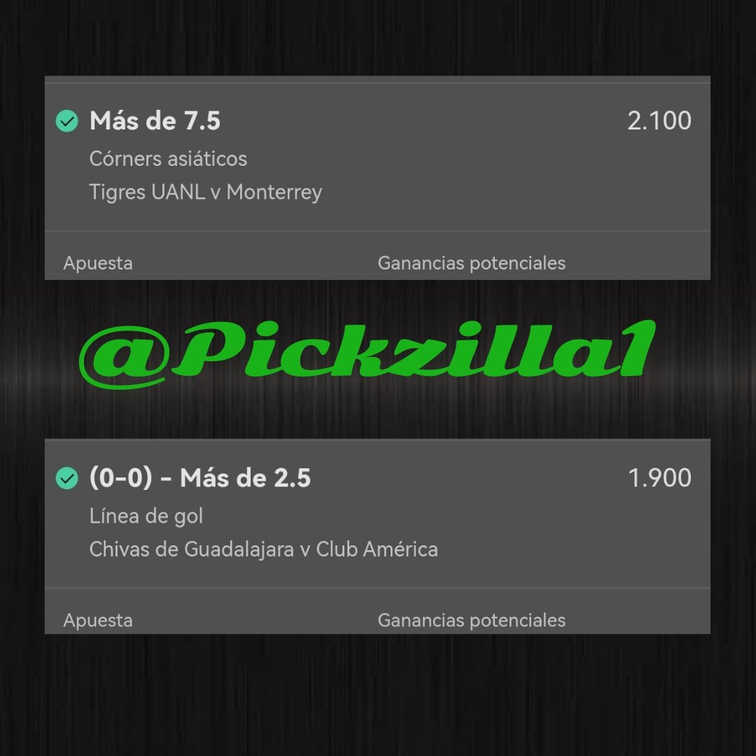 Pickzilla1's tweet image. #LigaBBVAMX 
Tigres🆚Rayados
OV 7.5 🚩2u ✅

Chivas🆚 América
OV 2.5 ⚽ 3u✅

#bettingtwitter #Clausura2023