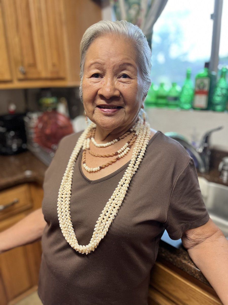 At 83, my grandma is excited beyond words to attend her first ever Merrie Monarch 🤍🐚 
Today, she brought out her niʻihau shells to test out her outfits. She’s beaming ✨ and we love to see it. #MerrieMonarch