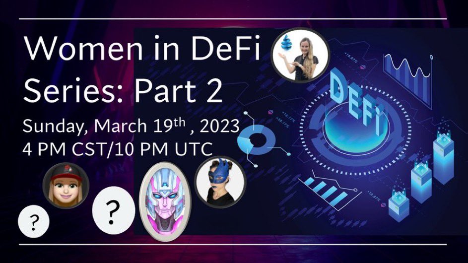 Join us for Part 2 as we chat #women in #DeFi 💙 Sunday 3/19 at 5PM EST 
💧Drop any questions you’d like to hear us discuss in the comments!💧
youtube.com/live/6ieJ_qCQI…