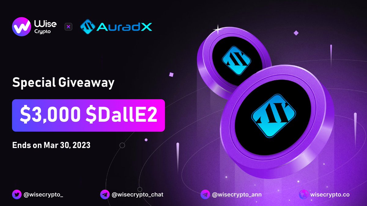 🥳 Wise Crypto X AuradX Giveaway

🏆Prize Pool - $3,000 $DallE2

To Enter
✅ Follow <a href="/WiseCrypto_/">Wise Crypto</a> &amp; <a href="/Auradx_ai/">AuradX Ai(💙,🧡,💙)☄️</a> 
✅ RT &amp; Tag 3 Friends
✅ Complete Gleam tinyurl.com/yzws5yee

#Airdrop #Airdrops #Giveaway #Giveaways #Crypto #AirdropAlert #BSC #Arbitrum #AI