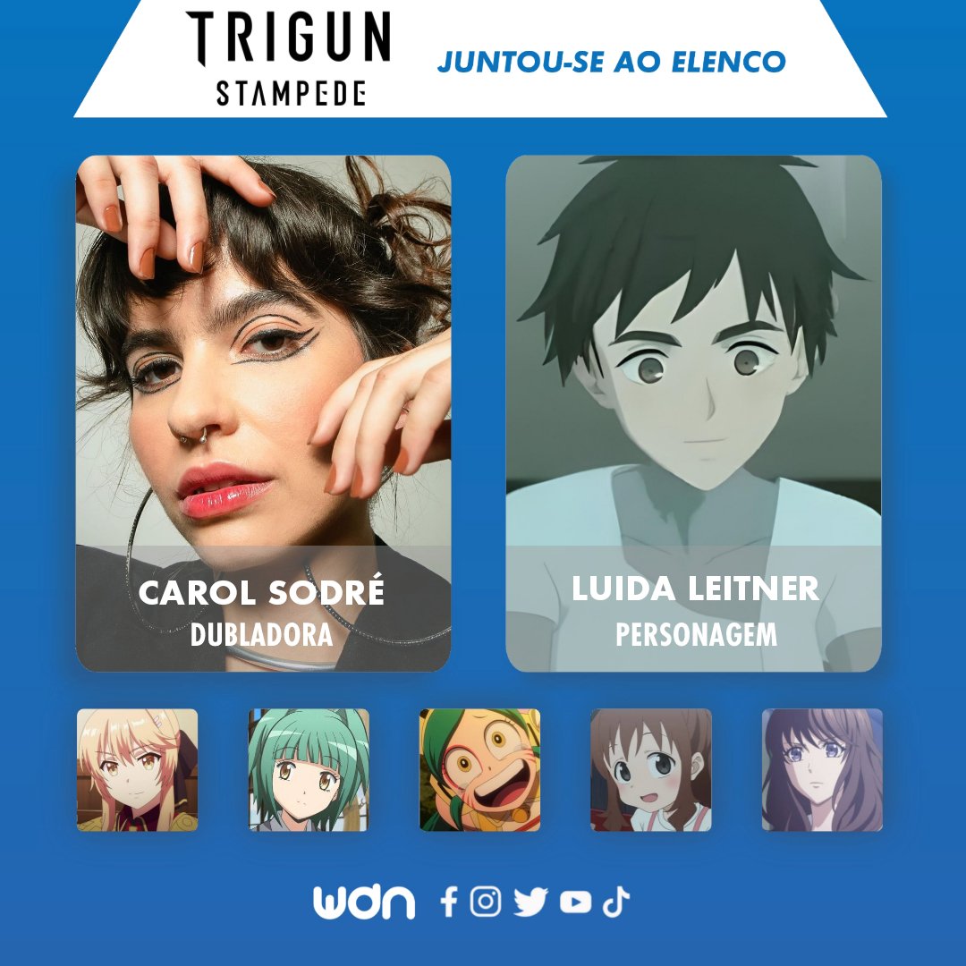 Personagens Com os Mesmos Dubladores! on X: Novo anime do Trigun