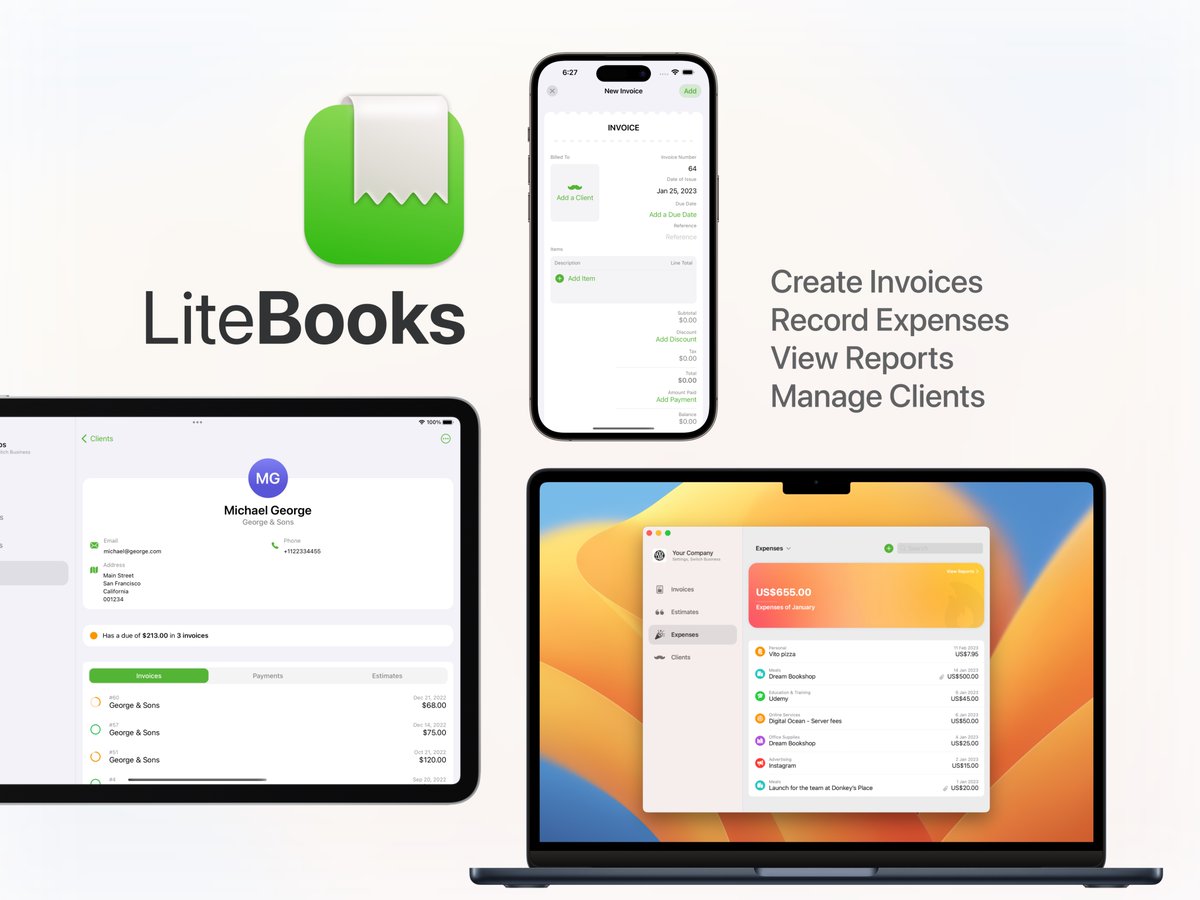 Version 2 of LiteBooks is out 🚀 with many improvements.

Download  for Free on AppStore
apps.apple.com/us/app/id16614…

#iosapp #smallbusinessownersclub #smallbusinesssupportingsmallbusiness #freelancers #invoicing #invoicingsoftware #quickbooks #bookkeeping