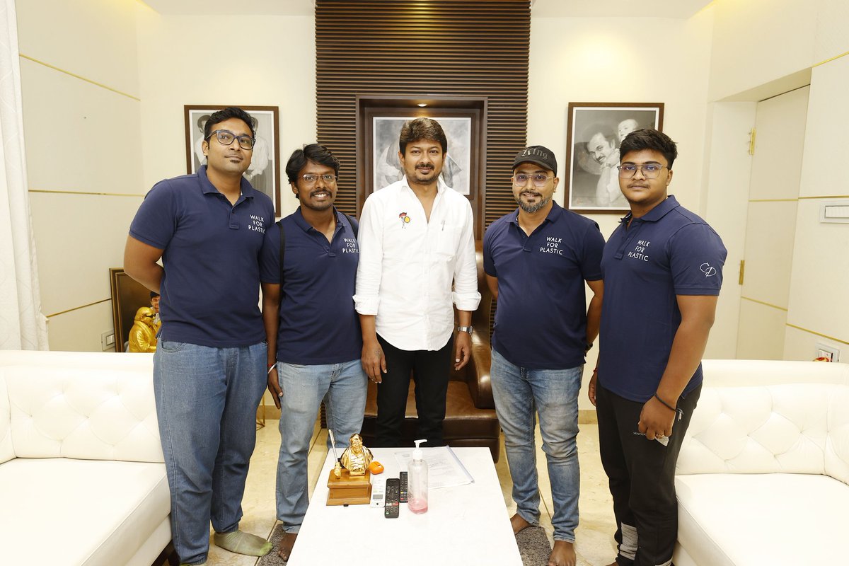 kinggowtham's tweet photo. My Bday gift - Met honorable minister @Udhaystalin annan regarding @WalkForPlastic future steps.
Gifted our handmade wooden portrait.
Looking ahead for the mirracles.
Gratitude to #nature, my team and volunteers.
#udhayanithistalin #udhay #walkforplastic #kinggowtham https://t.co/ISZFKxhtOm