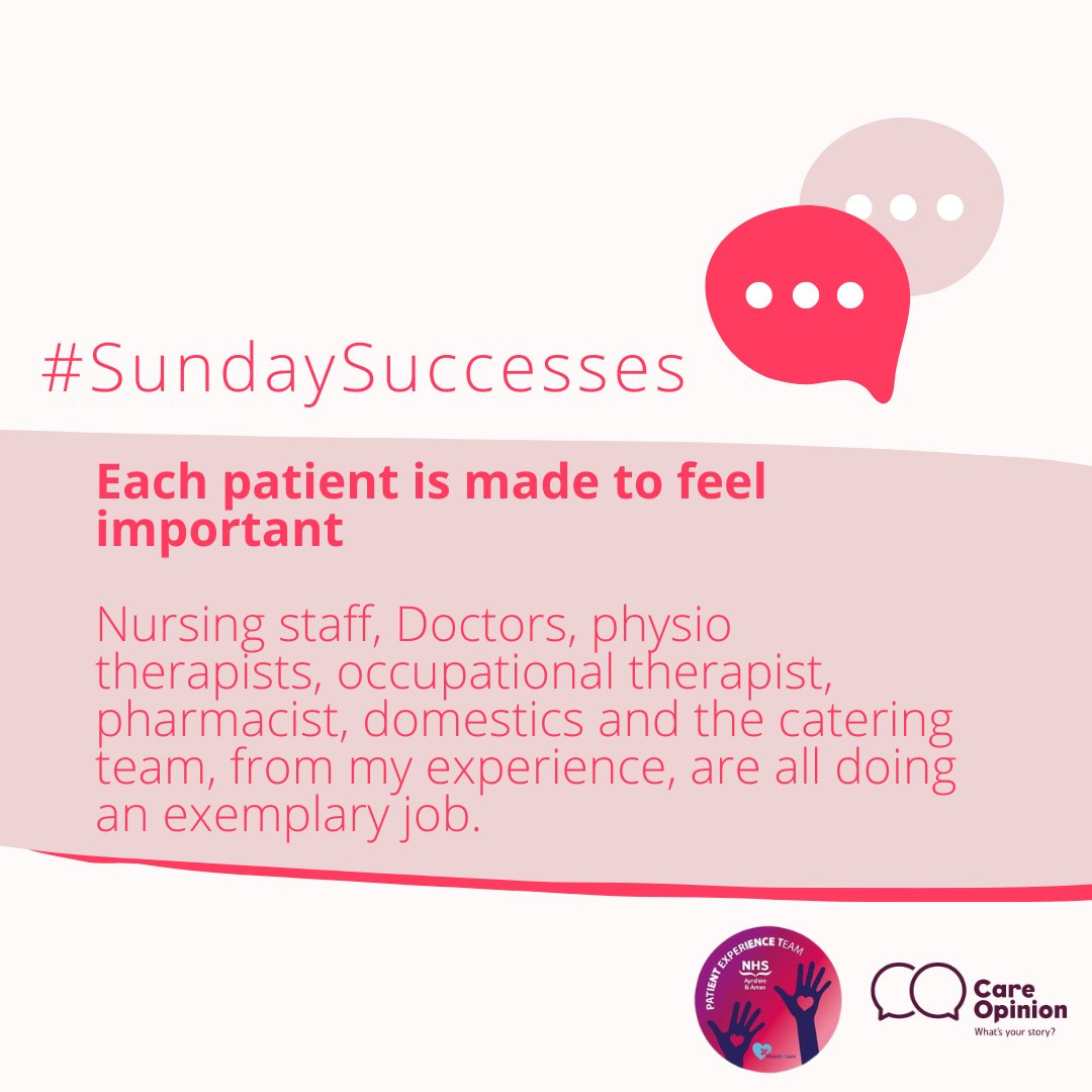 Lovely feedback for everyone involved in this patients care

“From the moment I arrived at A+E I received excellent care. The same professional, compassionate care was evident when I reached ward 3E”

Read more: careopinion.org.uk/995601
Share your story ➡️ careopinion.org.uk/services/sa9