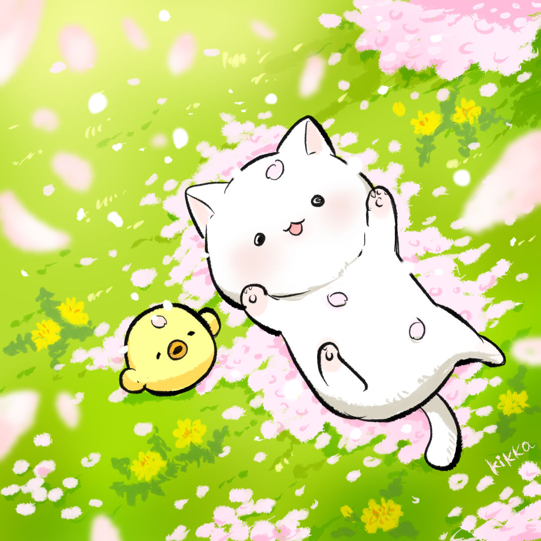 「桜としょぼにゃん  #桜の作品でTLにも桜を咲かせましょう 」|きっか𓆉漫画家のイラスト