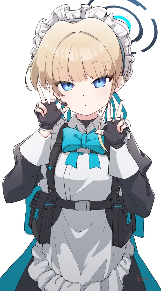 1girl halo gloves solo blonde hair fingerless gloves blue eyes  illustration images