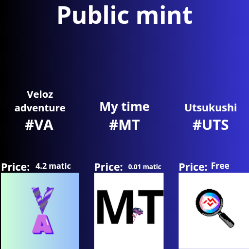 btctesnet's tweet photo. "You can participate now in public minting events"
Veloz adventure
https://t.co/eZiDl6YMGy
My time
https://t.co/EeYAuO6V3d
Utsukushi
https://t.co/7DuikBPgm1
#NFTs
#publicminting
#NFTCommuntiy
#NFTcollections
$matic
$MOTTOKEN https://t.co/HF9NgFYS3R