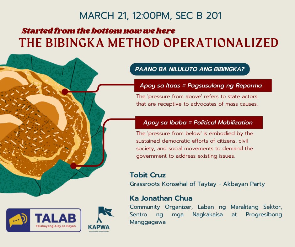 kapwa_katip's tweet photo. Started from the bottom now we here… 🎵

How can we make lasting change in society— top-down or bottom-up? 🤔 What if we told you you could have the best of both worlds? Enter: the Bibingka Method. 🍽️ https://t.co/Xr7Y8SDhmE