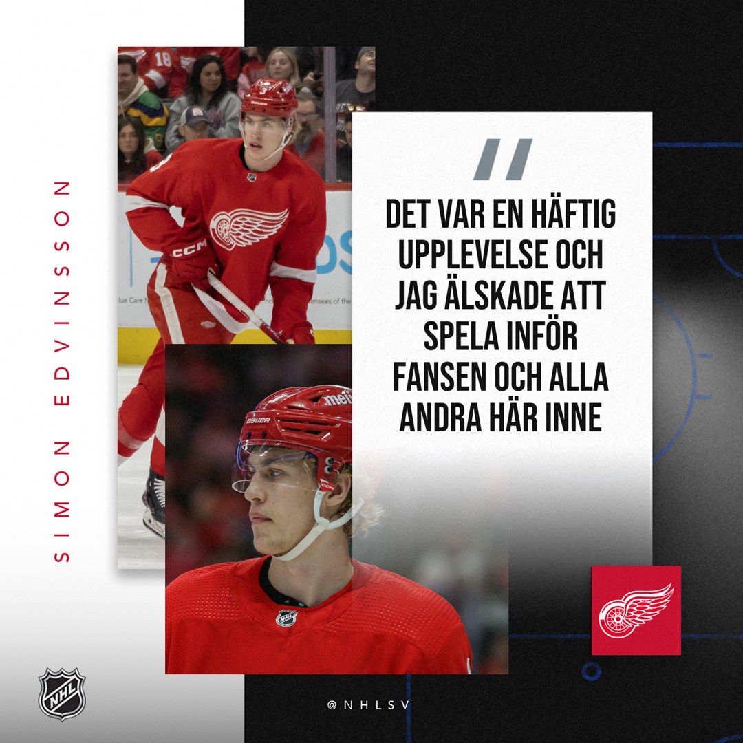 NHLsv's tweet photo. I fredags fick Simon beskedet att han skulle göra sin NHL-debut. Runt 24 timmar efter beskedet stod han på isen 😍 

Läs mer 👉 https://t.co/C1yVwPkKTv

@DetroitRedWings | #Edvinsson | #LGRW https://t.co/nr9GAOwYCF