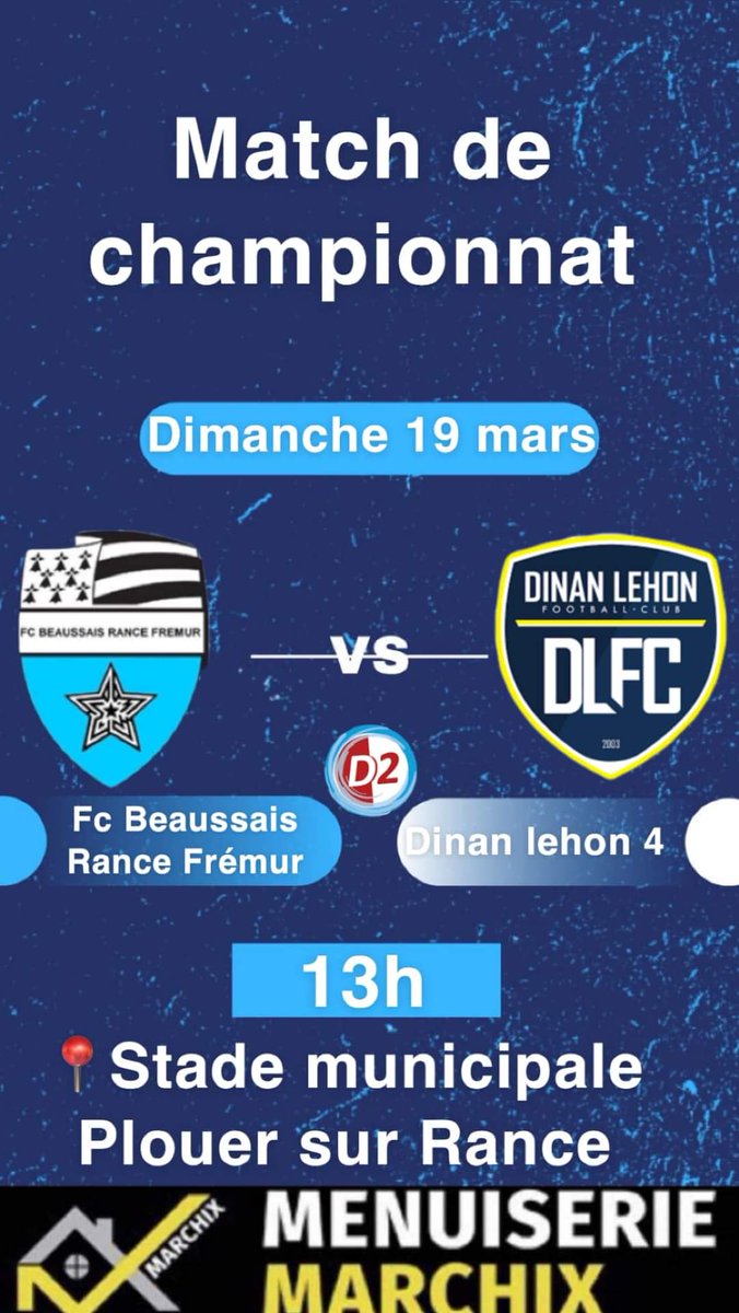 FCBeaussaisRF's tweet photo. Programme Sénior 18 mars

🏠 Senior A 🆚 Us Yvignac
🏠 Senior B 🆚 @dinanlehonfc https://t.co/mPtt5ZUj8y