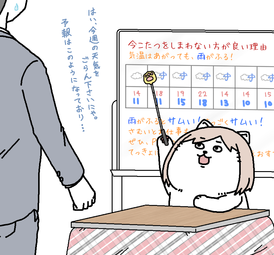【日刊たのしい前川】
事務所においてあるコタツがそろそろ撤去されそうなので、阻止する為に動きだした前川 