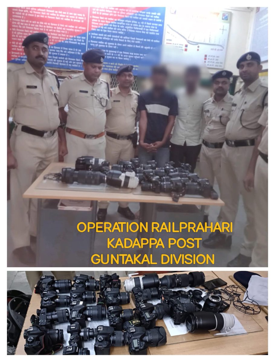 #OperationRailPrahari #RPF #kadapa 17.03.23 checked CCTVs & noticed offender boarded in Tr.No.22158. Apprehended the offender duly recovery of cameras woth Rs.800000/- & H/O to local police. @RPF_INDIA @rpfscr @RailMinIndia @drmgtl