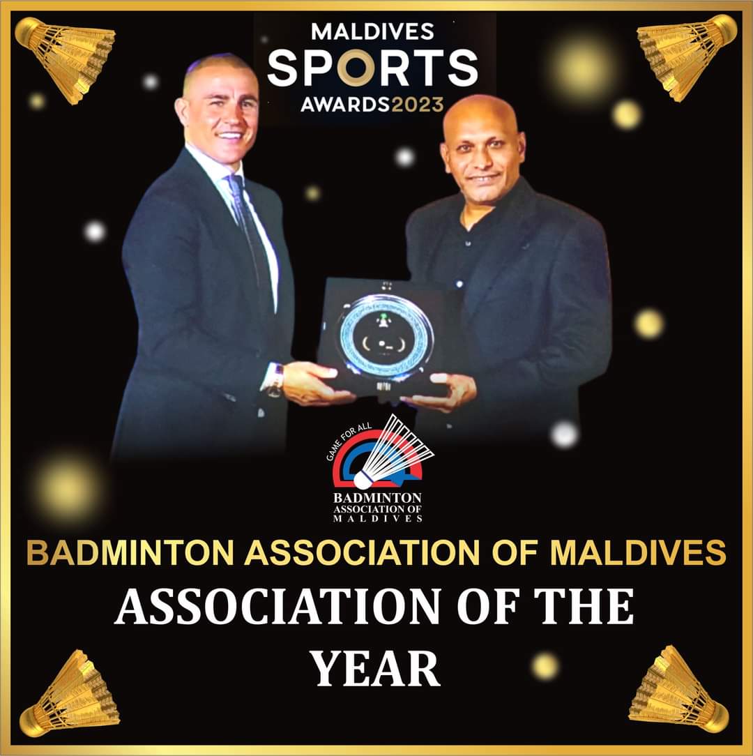 We are truly honored to receive the Best Association Award at Maldives Sports Award 2023. 
We take this opportunity to convey our heartfelt gratitude to aĺl, especially 
@MoYSCEmv 
<a href="/AhmedMahloof/">Ahmed Mahloof</a> 
<a href="/olympicmv/">Maldives Olympic Committee</a> 
<a href="/bwfmedia/">BWF</a>
<a href="/AsiaBac/">Badminton Asia</a>