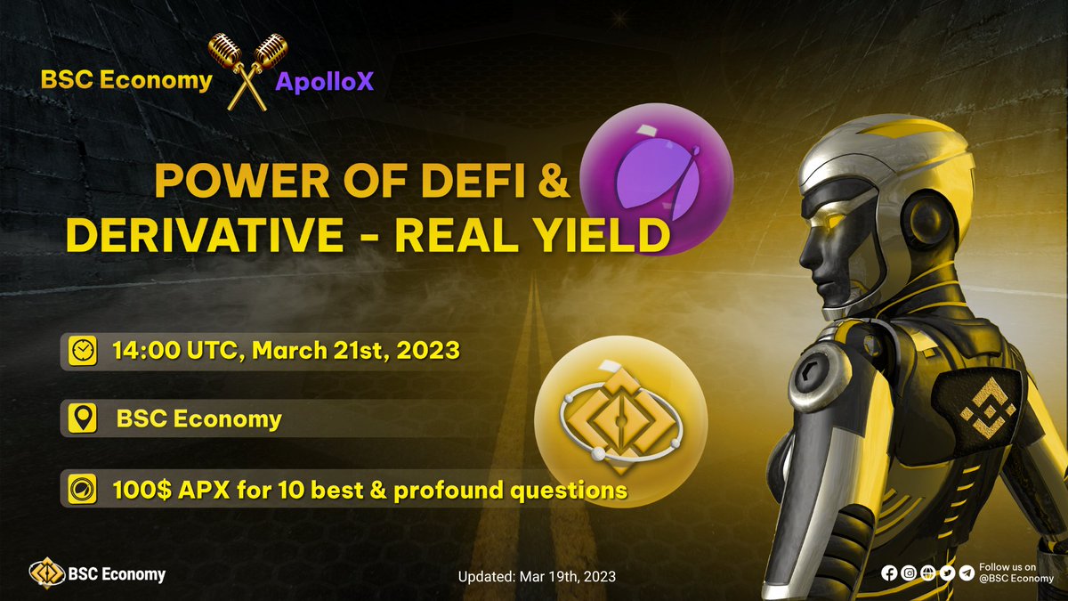 sezco_net's tweet photo. 💝BSC Economy x ApolloX #AMA💝
💰 $100 #APX for 10 best questions

🎯48hrs &amp; Rules:
👍, RT &amp; FL @BSC_Economy &amp; @ApolloX_Finance
✈️Join TG https://t.co/ctp1PbcrsS &amp; https://t.co/aqr6942gFt

🗯️Drop your question with topic👇 &amp; tag 3 friends

#BSCEconomy #Derivative #DeFi #Realyield https://t.co/E3fkBdBsh3