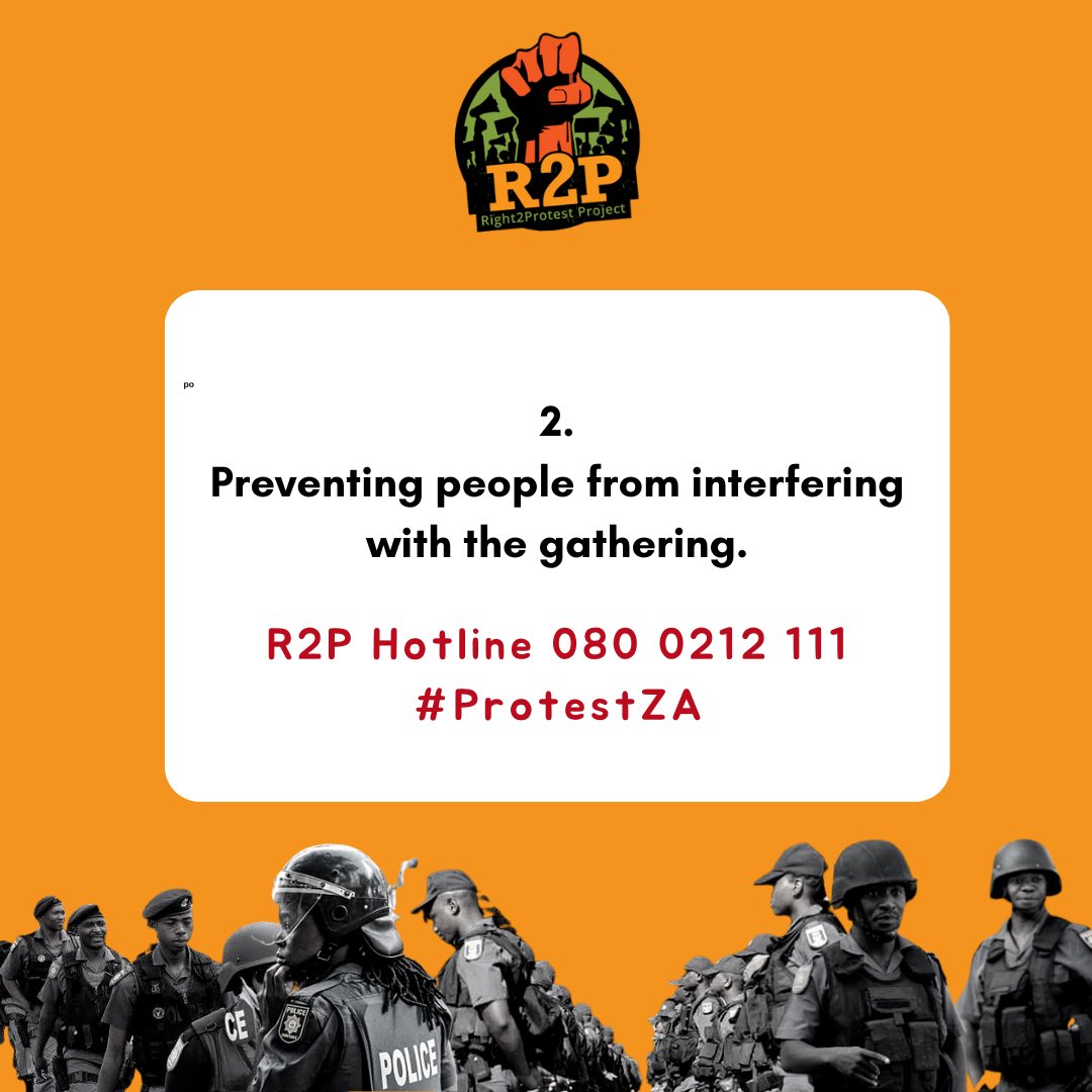 ProtestZa's tweet photo. 2.Preventing people from interfering with the gathering.
#NationalShutdown
#Right2Protest
#ProtestZA https://t.co/vkYCR8B6qe