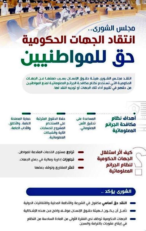 KSA_Road's tweet photo. أعلن مجلس الشورى سابقاً أثر استغلال الجهات الحكومية لنظام الجرائم المعلوماتية وأثره على تراجع مستوى بعض الخدمات والتجاوزات وتعثر بعض المشاريع. https://t.co/BVktYCjH1F