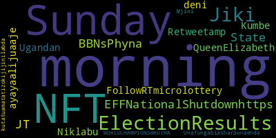 infokalyptisch's tweet photo. Trending in my timeline now: #morning (4) #Sunday (2) #NFT (2) #ElectionResults (1) #Jiki (1) #EFFNationalShutdownhttps (1) #BBNsPhyna (1) #State (1) https://t.co/SLZOIA0jQ9